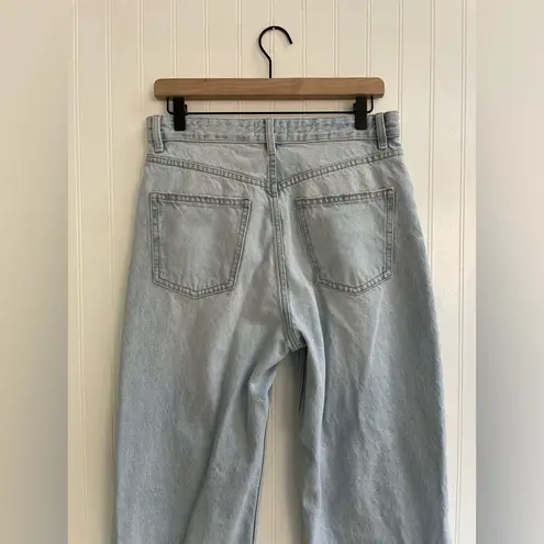 ZARA  High Rise Wide Leg Factory Distressed Light Wash Denim Jeans Size 8 *Flawed