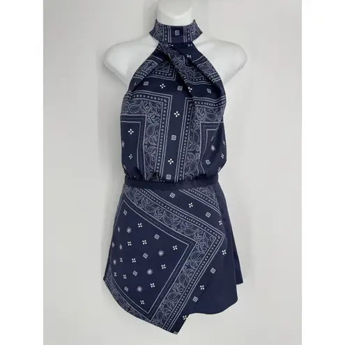 Stylestalker Bandana Print Halter Mini Dress Size Small Navy Built in Shorts