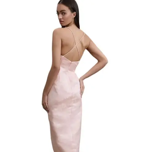 Anthropologie ANTHRO BHLDN CORSETED PINK LONG RUCHE SIDE LINED MAXI CRISS CROSS CROSS DRESS