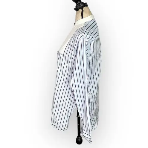 Rosetta Getty Tuxedo Shirt Women's 4 Blue White Long Sleeve High Neck Bib RTR