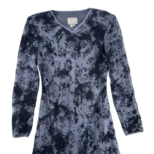 Vintage 90s Blue Velvet Black Burnout Fit And Flair Dress Long Sleeve Whimsigoth Size 6