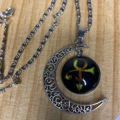 Prince Symbol Crescent Moon Necklace Silver Tone Charm Pendant Music New 18in