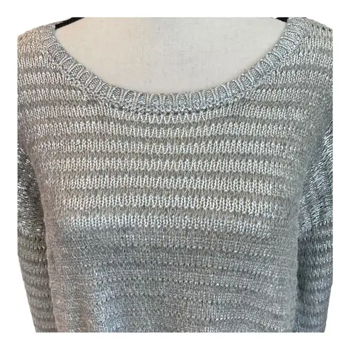 a.n.a  Womens Sweater Silver Metallic Pullover Waffle Knit Long Sleeve XL New