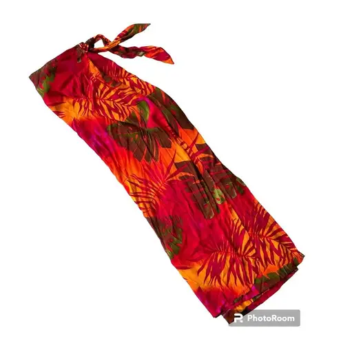 VTG John Roberts Faux Wrap Skirt Size 10 Maxi Tropical Zip Ties Swimsuit…