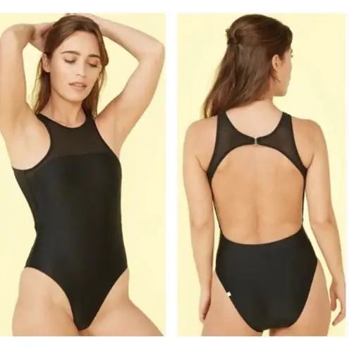 Summersalt Nordstrom Black Mesh Free Style One Piece Swimsuit SZ 14 Open Back