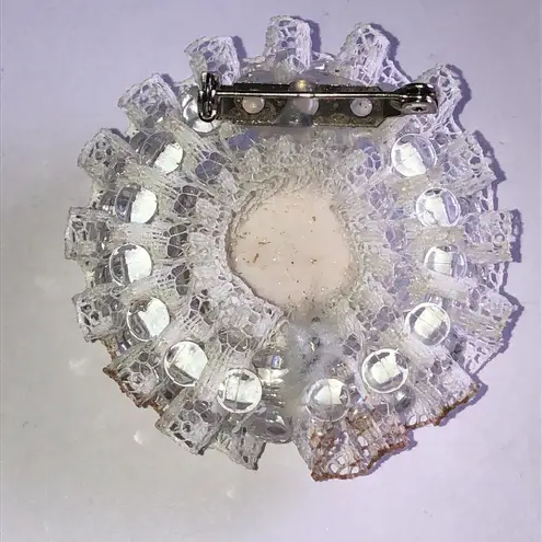 Vintage Cameo Brooch with Lace Trim Pink