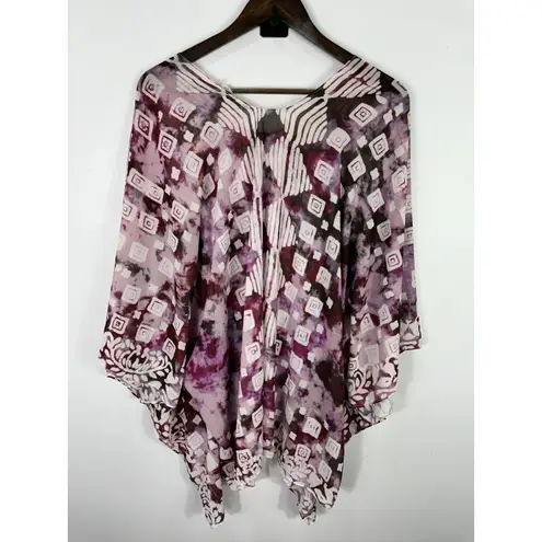 Soft Surroundings Top S/M Purple Geometric Boho Kimono Caftan Resort Hippie