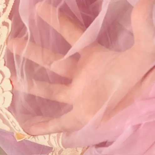 Vintage 60s Double Layer Nylon Chiffon Peignoir Babydoll Lace Nightie M/L Purple Size M