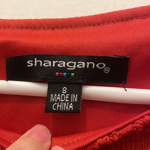 Sharagano 2/$30 sun-dried tomato red dress 8 long sleeves crochet tea length