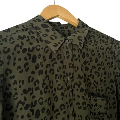 Rails Kate Olive Cheetah Print 100% Silk Button Down Shirt Women's Size Small