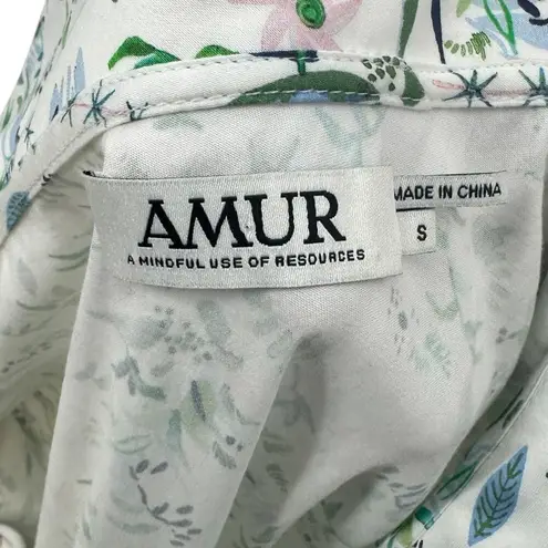 Amur Reagan One Shoulder Blouse Top White Floral Print Long Sleeve Size Small