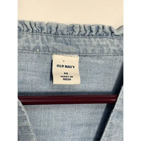 Old Navy  Women's Chambray Button-Up V-Neck Long Sleeve Shirt Denim Blue Medium