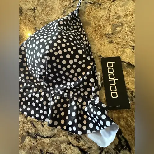 Polka Dot Ruffle Bikini Top Plus Size 20 Boohoo New Black White Halter Top
