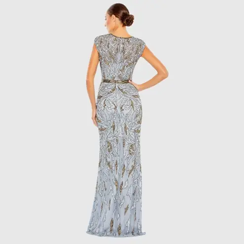 Mac Duggal 5532 Womens Platinum Embellished Illusion Cap Sleeve Column Gown