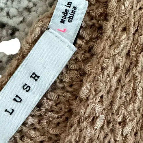 Lush Clothing Double V Sleeveless Sweater Faux Knot Front Size Large In Latte Tan By Lush