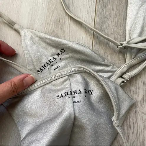 Sahara Ray Bikini triangle high rise cheeky thong womens Silver (small) swim