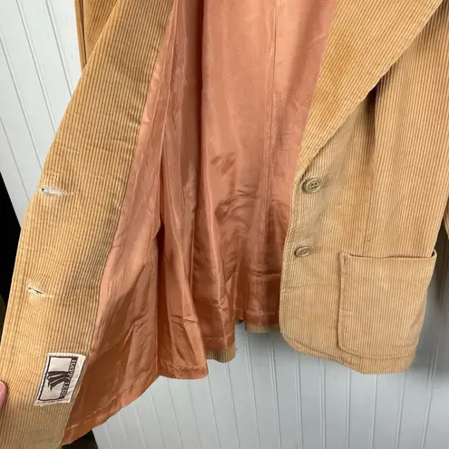 Vintage 70s Happy Legs Tan Corduroy Blazer Jacket Women's Size 13 Retro Hippie