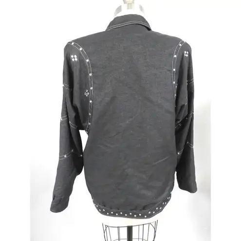 Vintage 1980s Embellished Jacket Huge Shoulders Prongset Rhinestone Hollywood XL Black