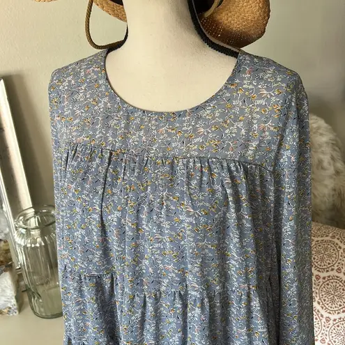 JODIFL Boho cottage tiered floral babydoll long balloon sleeve blouse Top L