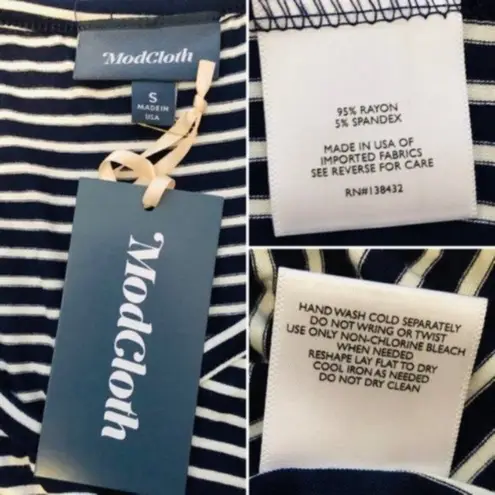 Modcloth  Stripe Ruffle Tank Top In Every Direction Knit Navy Blue Cream White S