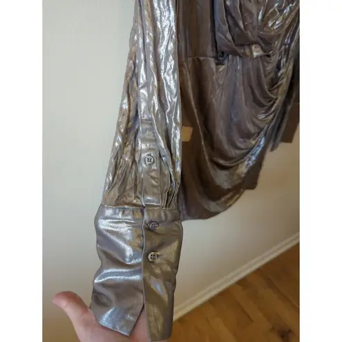 RTR Gauge81 Naha Silver Gray Metallic Long Sleeve Plunge sexy Mini Dress Size XL