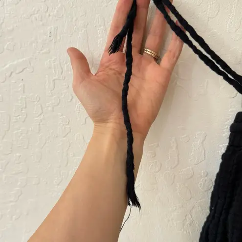 Michael Stars Wide Black Semi Sheer Crop Drawstring Waist Raw Hem Pull On Pants