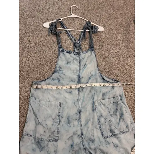 Aerie  Women's Denim‎ Romper Overalls Shorts Tie Strap Acid Wash Blue L/G
