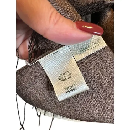 Coldwater Creek Brown Fringe Trim 100% Silk Scarf Women Sz OS