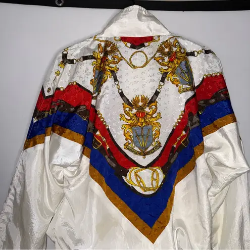 Vintage 90s Tracksuit Jacket Women's White Multicolor Windbreaker Jacket Size M