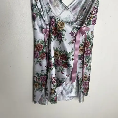Petra Fashions Vintage Floral Pink Bow Tank Lingerie Top Night Dress Size Medium White