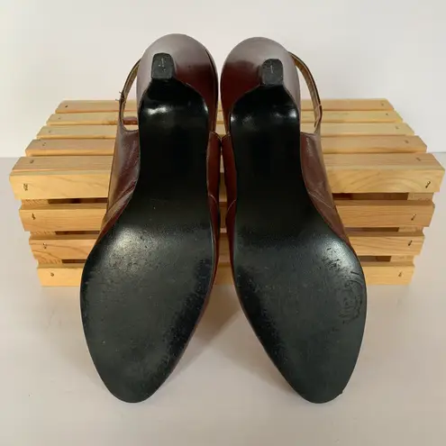 Hush Puppies Vintage 70s Brown Leather Slingback Kitten Heels