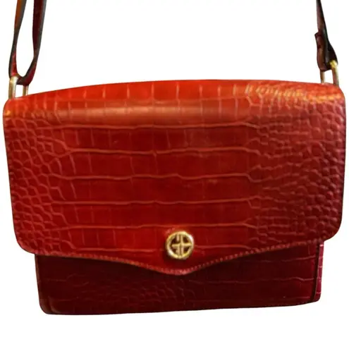 Giani Bernini Women's Red Croc Embossed Crossbody Bag Medium Casual