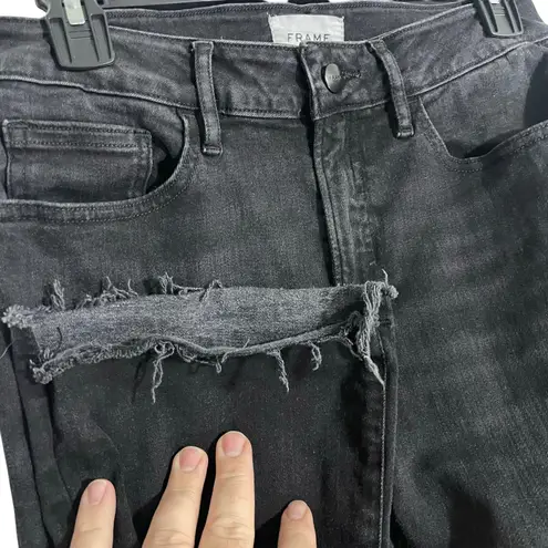 Frame Women’s Le Crop Mini Boot in Black Tilt Wash Raw Step Down Hem