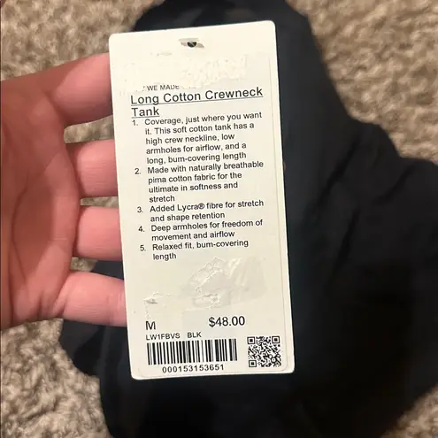 NWT Lululemon Long Cotton Crewneck Tank Medium Black