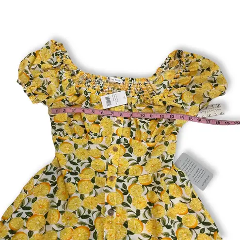 Bailey blue NWT Lemon Print Mini Dress Square Neck Puff Sleeve Smocked Fruit New