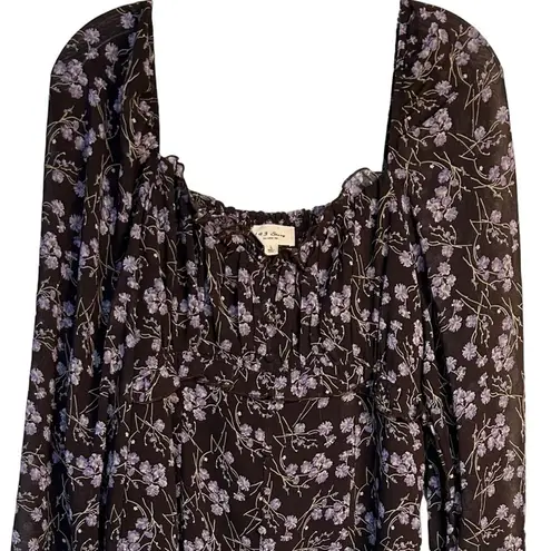 143 Story by Line Up Soft Floral Maxi Brown Lavender Front Slit Dress Size Large