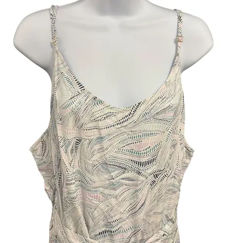 Carve Designs Women's XL Sleeveless Midi Dress White Abstract Tie Waist