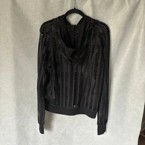 BLANC NOIR Linear Mesh Front Zip Hoodie Jacket in Black Women's Size L Size L