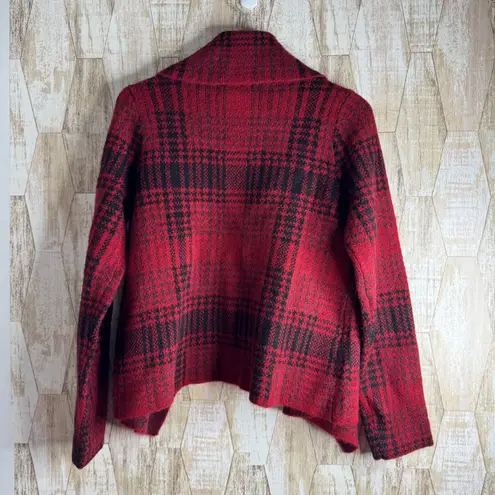 Christian Siriano Womens Red Plaid Cardigan Sweater L Wool Blend Double