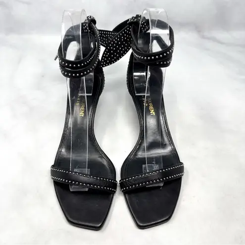 Saint Laurent Charlotte Studded Square Toe Low Kitten Sandal Heels Black 35.5