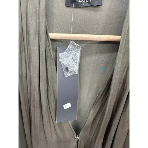 Reset Olive Green Satin Long Sleeve Wren Bodysuit Flowy Loose Women L NWT Size L