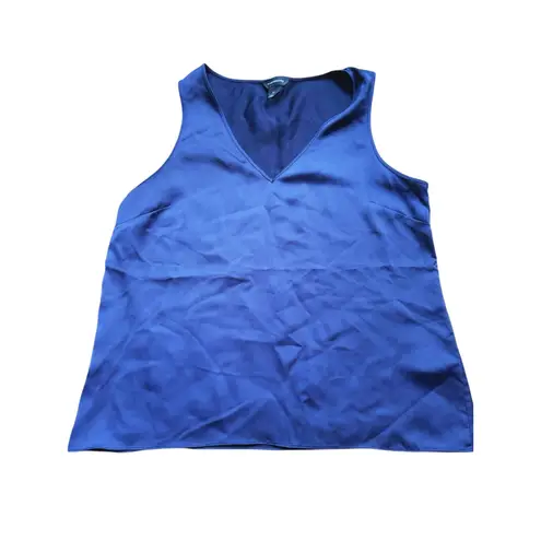 Club Monaco Silk V-Neck Tank Top Cami Large Navy Blue Quiet Luxury Capsule Chic