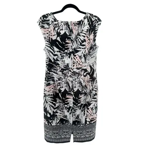 Connected Apparel Palm Leaf Print Ottoman Sheath Dress Black Pink Size 14