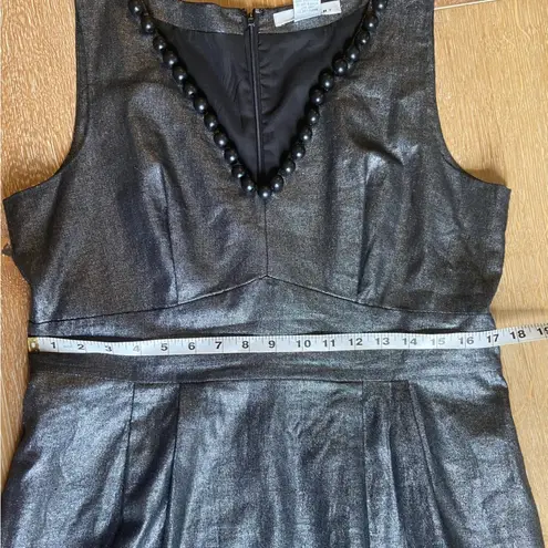 WD•NY WDNY Dress Sz 12 Black Linen Blend Beaded Metallic Sheath Knee Length Sleeveless