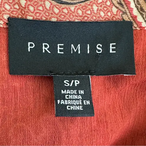 Premise Paisley Blouse Womens S Red Brown Abstract Ruffle Romantic Boho Fall Y2K