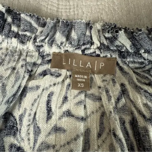 Lilla P Peasant Blouse Shirt Top Womens XS Extra Small Navy White Gauzy Boho Blue