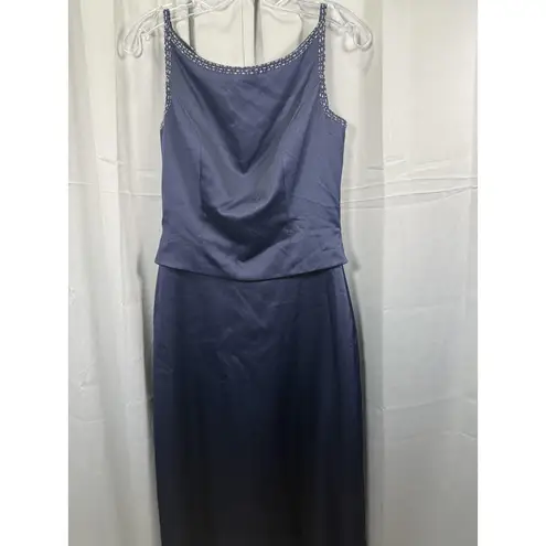 Belsoie Dress Womens 10 Navy Beaded Spaghetti Strap Formal Gown Satin Evening Blue