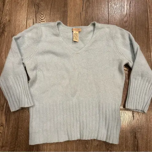 Apostrophe Womens Sweater Angora Rabbit Fur Blue V Neck Large Petite Soft Fuzzy