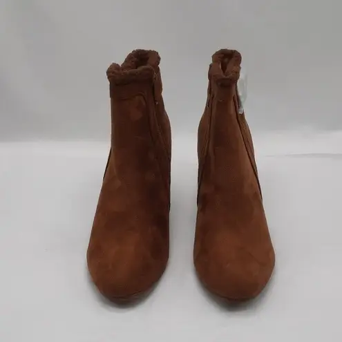 Bella Marie Sahara Ankle Bootie Women's 7 Brown Suede Wedge Heel Fur Trim Shoes