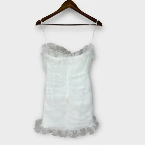 Lulus  Flirtatious Occasion White Tulle Ruffled Strapless Mini Dress Small New